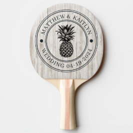 Vitmålad Trä Ananas Bröllopskam & Namn Pingisracket