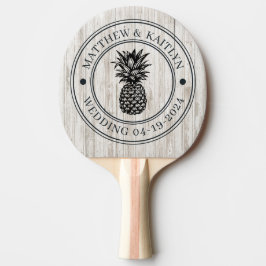 Vitmålad Trä Ananas Bröllopskam & Namn Pingisracket