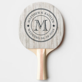Vitmålad Trä Vigsel Monogram Stjärna Pingisracket