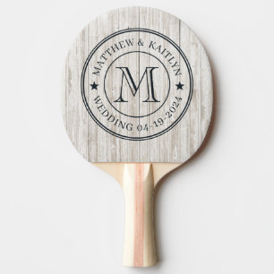 Vitmålad Trä Vigsel Monogram Stjärna Pingisracket
