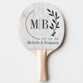 Vitmålad Träbladsvigselmonogram Pingisracket