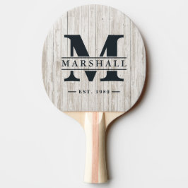 Vitmålad Trämonogram & Namnöverlägg Pingisracket