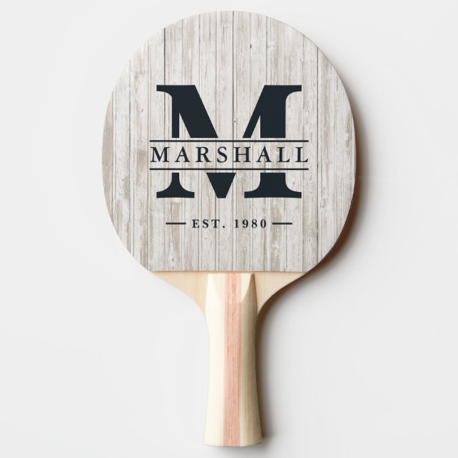 Vitmålad Trämonogram & Namnöverlägg Pingisracket (Baksidan)