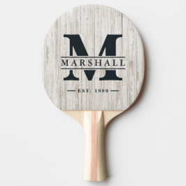 Vitmålad Trämonogram & Namnöverlägg Pingisracket