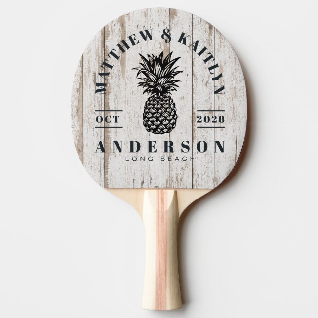 Vitmålad Trätropisk Ananas Bröllopskamouflage Pingisracket (Baksidan)
