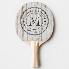 Vitmålade Träbrädor Bröllopsmonogram Hjärtan Pingisracket