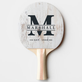 Vitmålade Trämonogram & Namnöverdrag Pingisracket