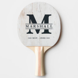 Vitmålade Trämonogram & Namnöverdrag Pingisracket