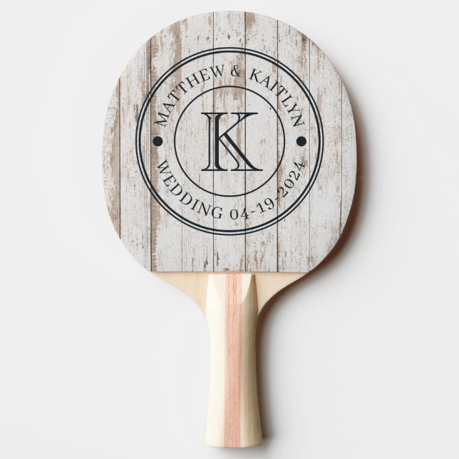 Vitmålade Träskivor Bröllopsmonogram Pingisracket (Baksidan)