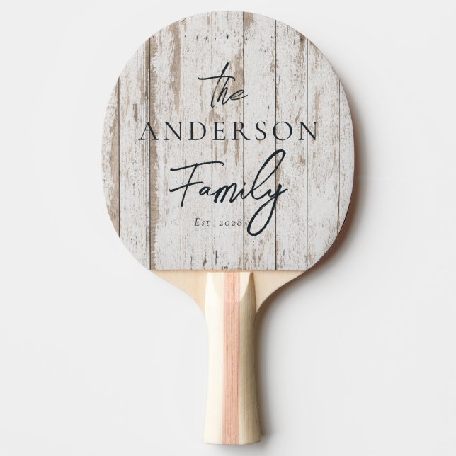 Vitmålade Träskivor Handskriven Familjenamn Pingisracket (Framsidan)