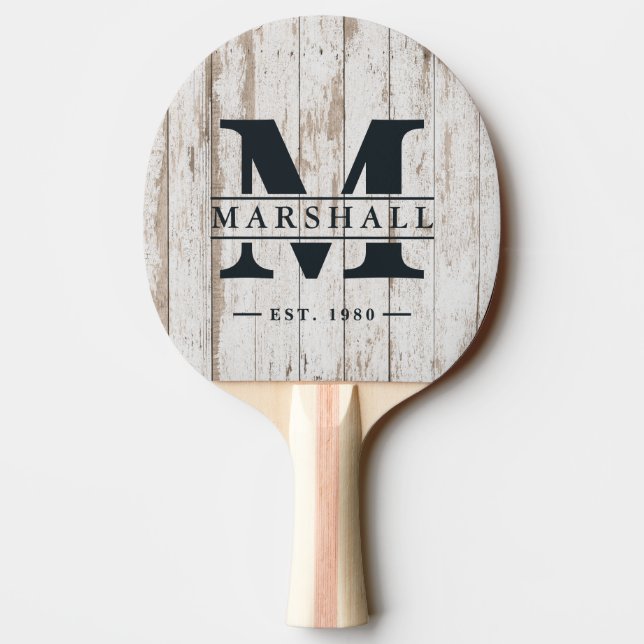 Vitmålade Träskivor Monogram & Namn Överdrag Pingisracket (Baksidan)