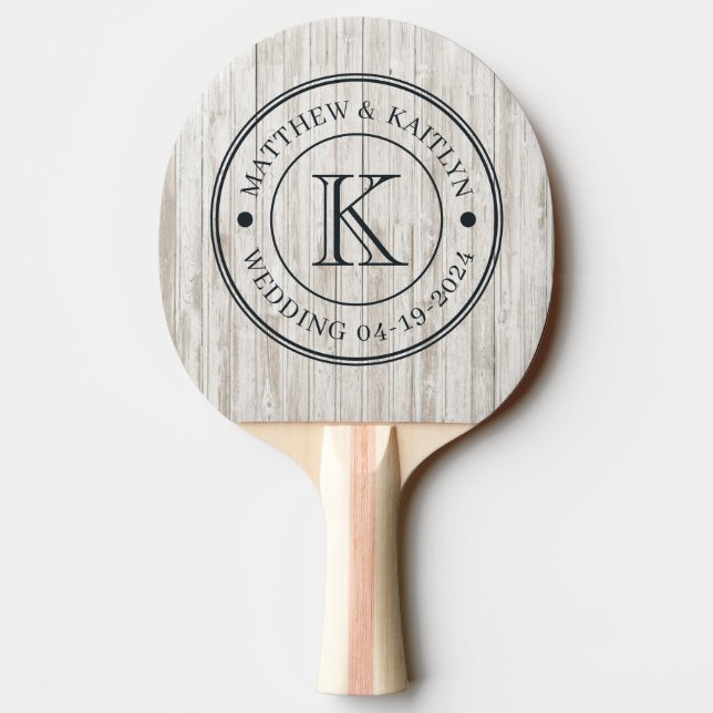 Vitmålat Trä Bröllopsmonogram Pingisracket (Baksidan)