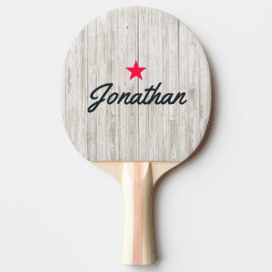 Vitmålat Trä Vintage Stjärna Signatur Pingisracket