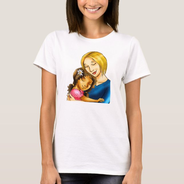 "Vitmamma som kramar den blandade tävlingdottern T-shirt (Framsida)