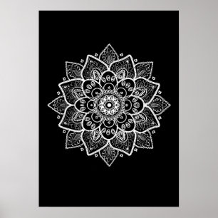 VitMandala på svart Poster