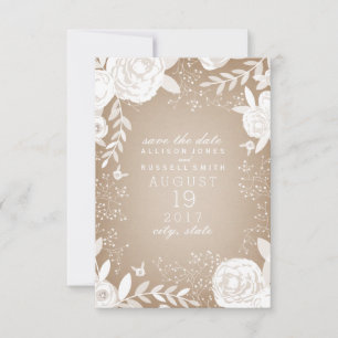 Vitmärkt kartong med Blommigt som inspirerats Spar Spara Datumet