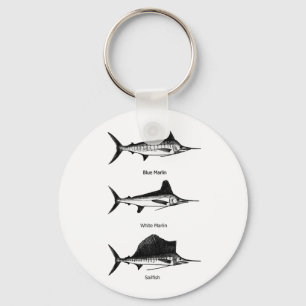 VitMarlin - blåttMarlin - Sailfishlogotyp Nyckelring