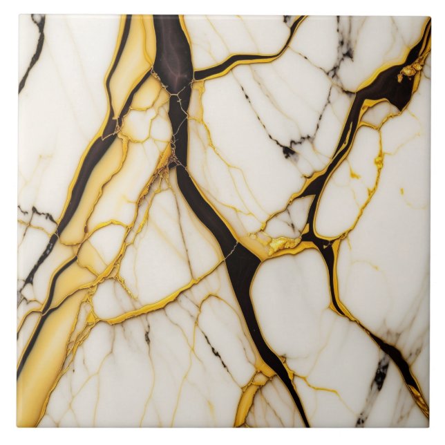Vitmarmor med Black Guld Veins Ceramic Tile Kakelplatta (Framsidan)