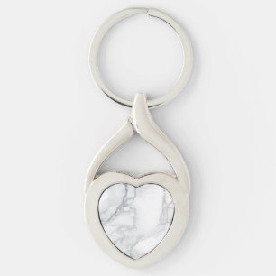 Vitmarmor struktur twisted heart silverfärgad nyckelring