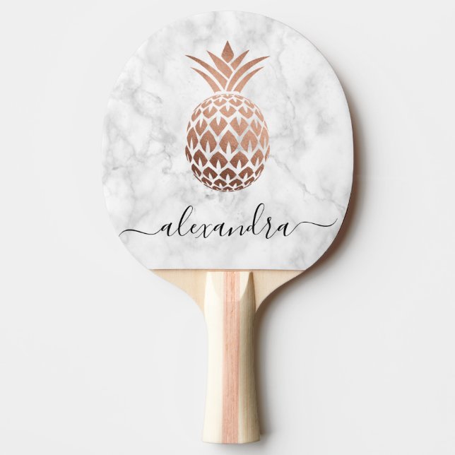 Vitmarmoranas av elegant, kopparmarmelad, guld pingisracket (Framsidan)