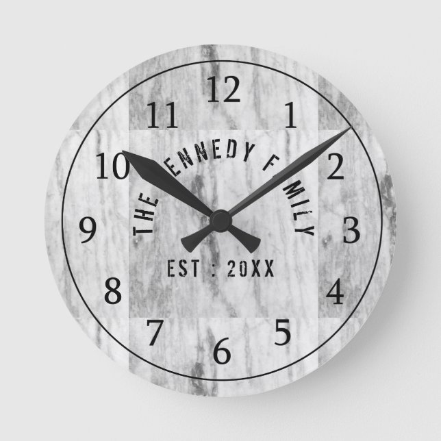 Vitmarmorfamilj Rund Klocka (Framsida)