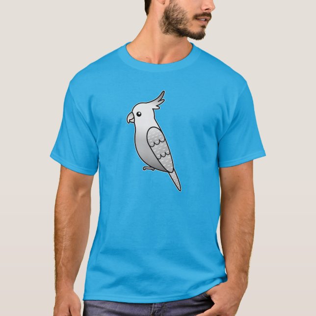 Vitmaskad pärlfärgad kakadua tecknad papegoja fåge tee shirt (Framsida)