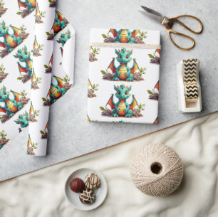 Vitministisk Mint Grönt Baby Dragon Wrapping Pappe Presentpapper