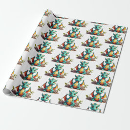 Vitministisk Mint Grönt Baby Dragon Wrapping Pappe Presentpapper