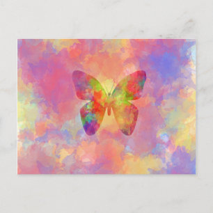 Vitmisk Abstrakt Butterfly Rainbow Watercolor Vykort