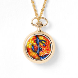 Vitmisk Abstrakt Koi Goldfish Orange Blue Blommigt Armbandsur