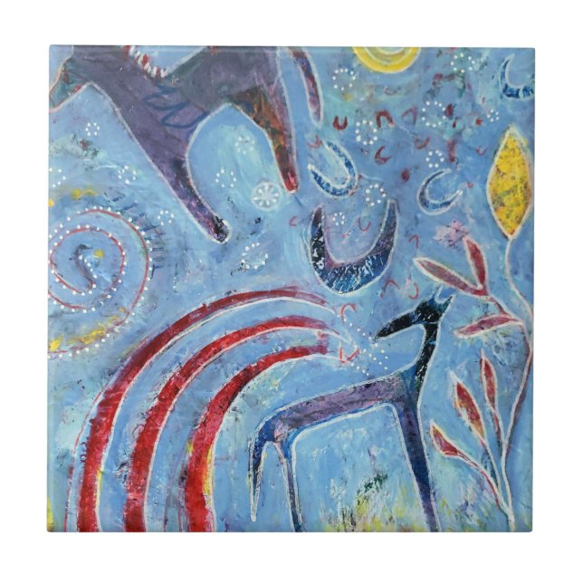 Vitmisk blå hund och ponny kakelplatta (Framsidan)