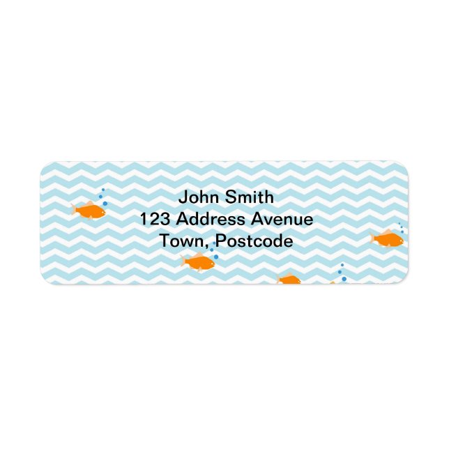 Vitmisk blåkevon med guld fisk returadress etikett (Framsidan)