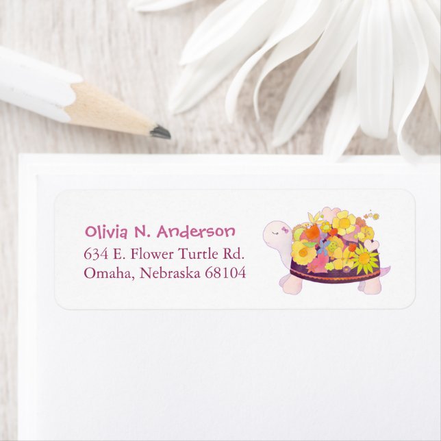 Vitmisk blommiga sköldpadda Adress Returadress Etikett (Insitu)