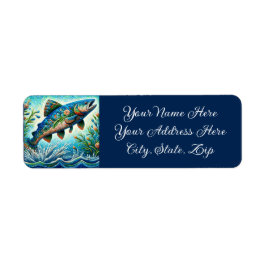 Vitmisk Blommigt Salmon Fish Blue Grönt Peach Returadress Etikett