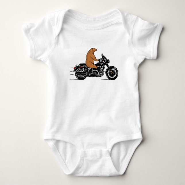 Vitmisk brunbjörn som kör motorcykel t shirt (Framsida)
