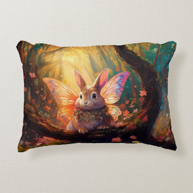 Vitmisk bunny i en förändrad skog prydnadskudde (Framsidan)