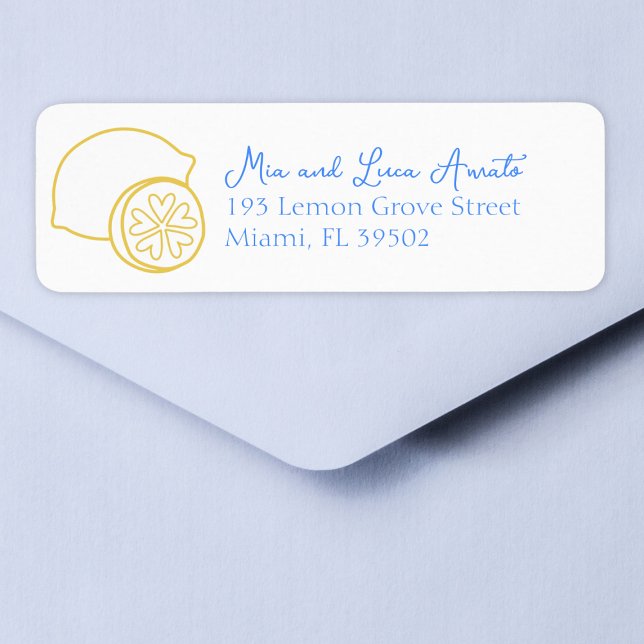 Vitmisk citronChic Citrus Mediterranean Bröllop Returadress Etikett (Effortlessly chic address labels perfect for your Mediterranean-themed wedding invitations.)