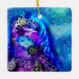 Vitmisk delfinblått havsfiske julgransprydnad keramik