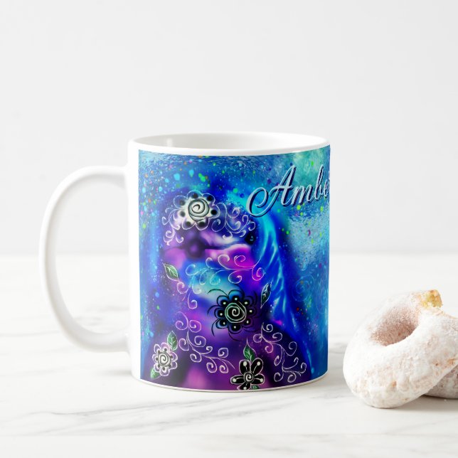 Vitmisk delfinblått havsfiske kaffemugg (Med munk)