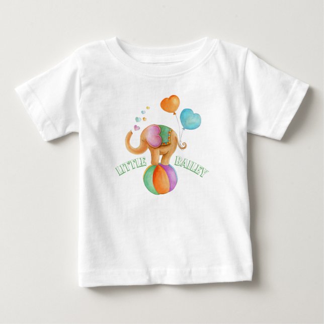 Vitmisk elefantcirkus vattenfärg namn tee shirt (Framsida)