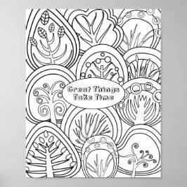 Vitmisk färgning av doodle Träd-citattecken Poster