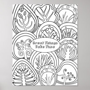 Vitmisk färgning av doodle Träd-citattecken Poster
