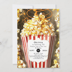 Vitmisk filmnattsdag Popcorn Birthday Inbjudningar