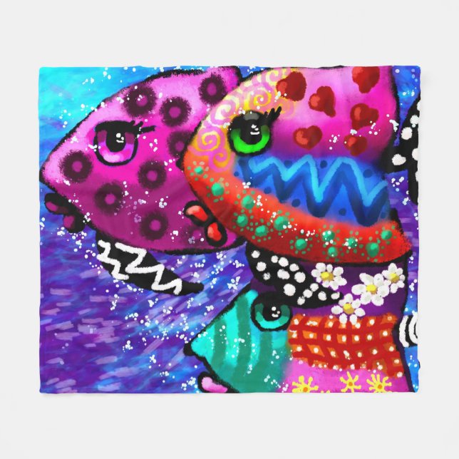 Vitmisk fisktrio färglös Abstrakt Nautical Fleecefilt (Framsidan (Horisontell))