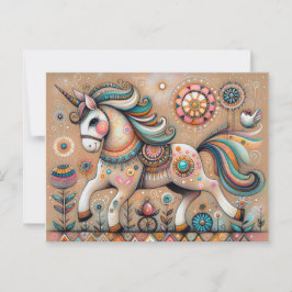 Vitmisk folkbohemisk vibe unicorn vykort