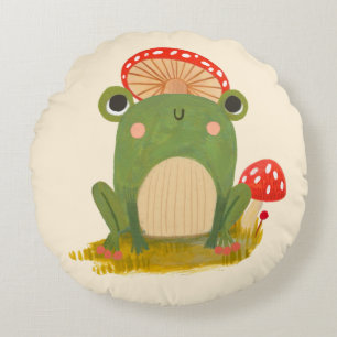 Vitmisk groda Pillow - Cute Woodland Nursery Rund Kudde