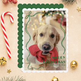 Vitmisk Grönt Ribbon Pet Photo God jul Julkort