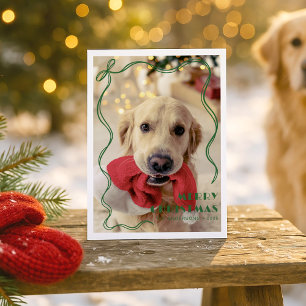 Vitmisk Grönt Ribbon Pet Photo God jul Julkort