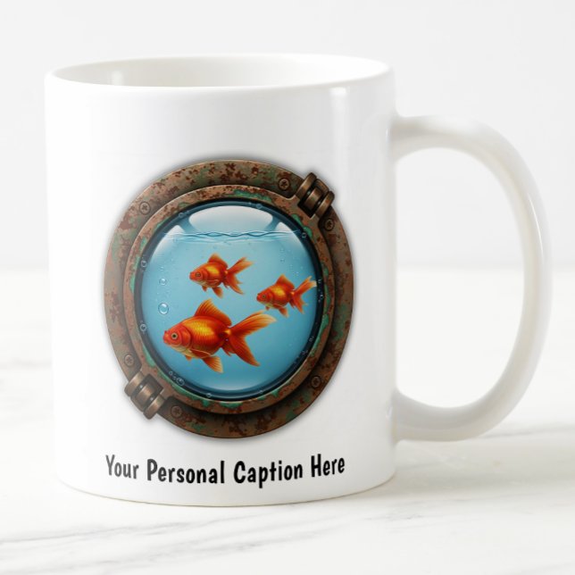Vitmisk guldfisk inuti en Porthole Kaffemugg (Skapare uppladdad)