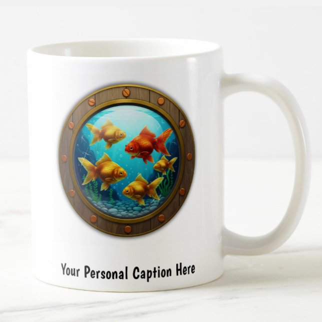 Vitmisk guldfisk inuti en Porthole Kaffemugg (Skapare uppladdad)